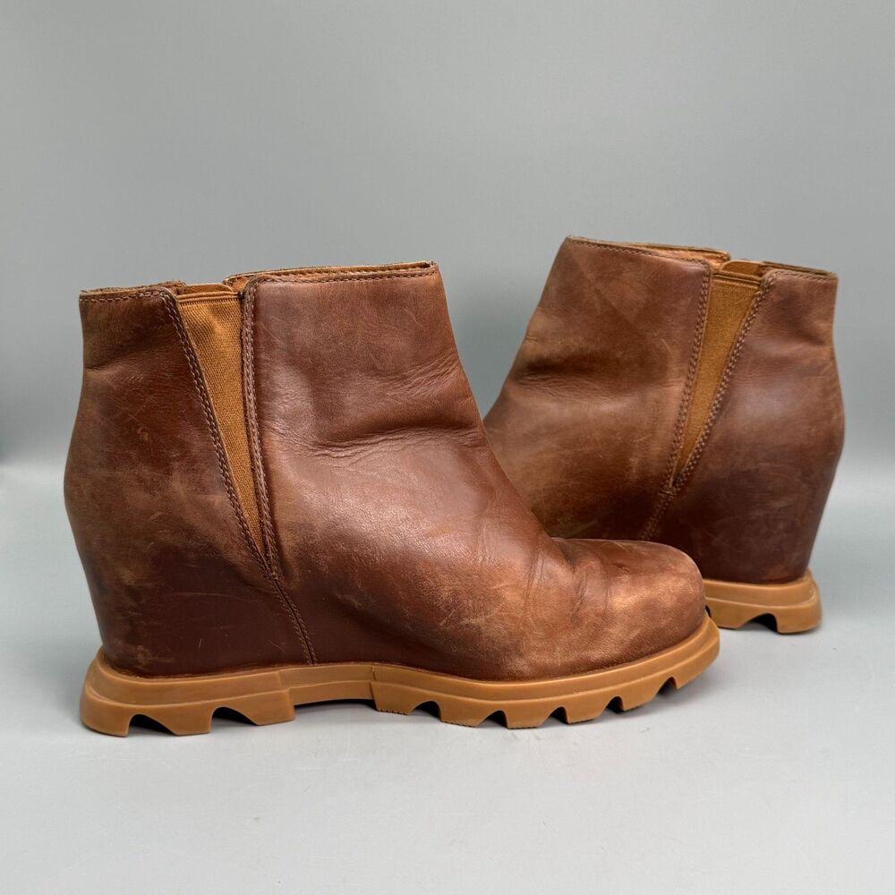 Sorel Joan Arctic Wedge III Chelsea Boots Women's 9 Brown Leather Round Toe Shoe - Picture 7 of 10